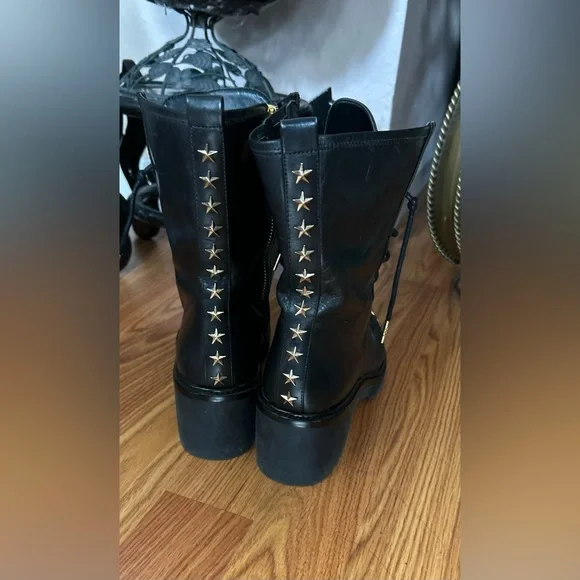 Michael Kors Cody Star Studded Black Leather Combat Boots Size 8 - Picture 6 of 10
